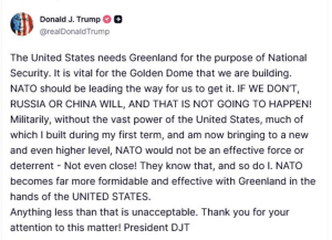 Președintele american Donald Trump a făcut apel la NATO pentru a accepta preluarea Groenlandei de către SUA