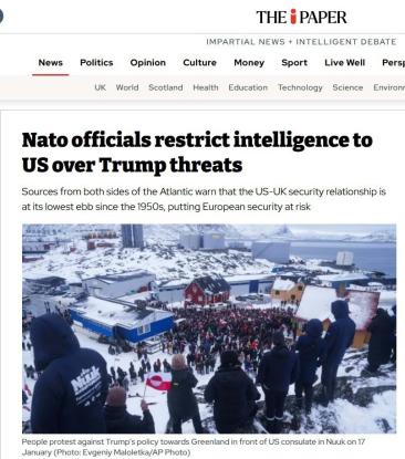 Europa a încetat schimbul de informații de intelligence cu SUA din cauza Groenlandei

