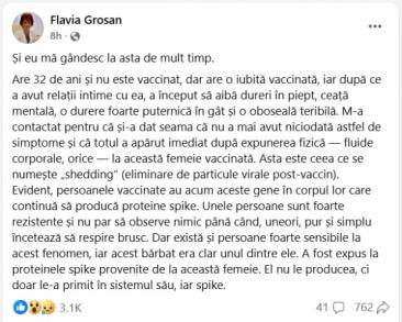 Vaccinul anti-COVID se transmite prin contact sexual, afirmă medicul Flavia Groșan care extinde fenomenul de shedding
