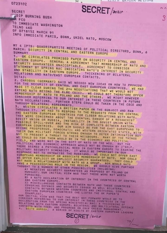 Documentul secret din martie 1991 care confirmă că NATO nu s-a ținut de cuvânt cu Rusia (fosta URSS)!