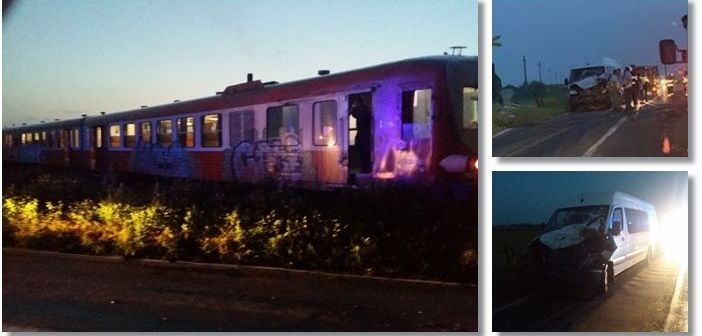 Accident pe calea ferata in Timis. Microbuz cu 7 oameni, lovit de tren