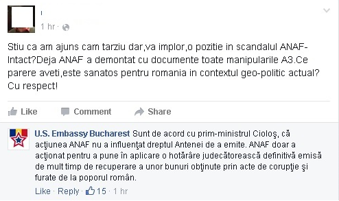 Ambasada SUA doboara Antenele lui Voiculescu: