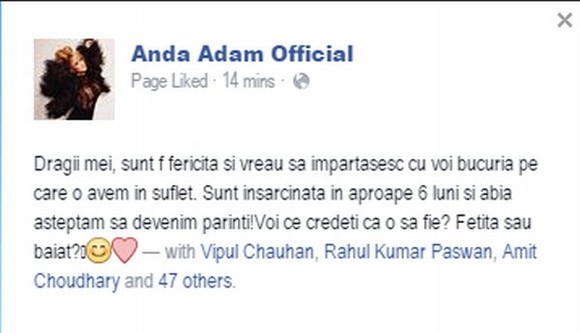 Anda Adam a recunoscut că este însărcinată în aproape 6 luni!
