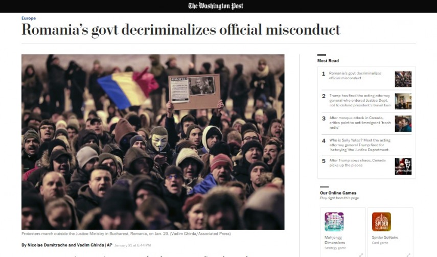 Ce scrie Washington Post despre protestele din România