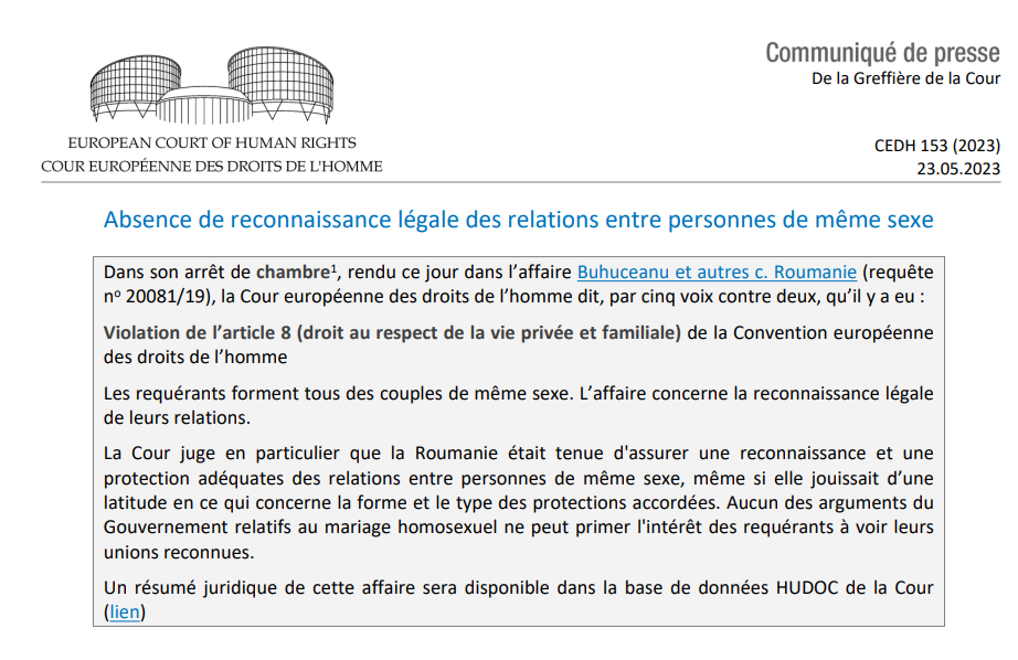 CEDO condamnă România pentru nerecunoașterea unei forme legale pentru cuplurile de același sex. Reactia Bisericii Ortodoxe Române