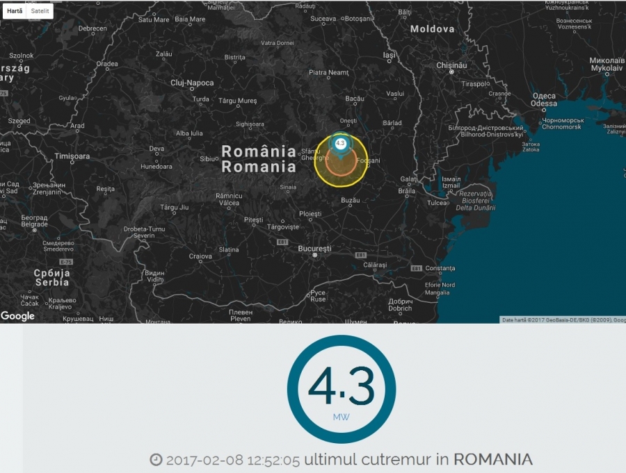 Cutremur de 4,3 grade in Vrancea resimţit uşor şi la Bucuresti