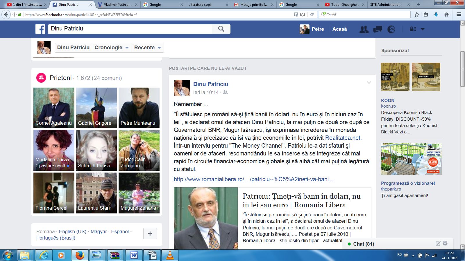 Dinu Patriciu postează pe Facebook?
