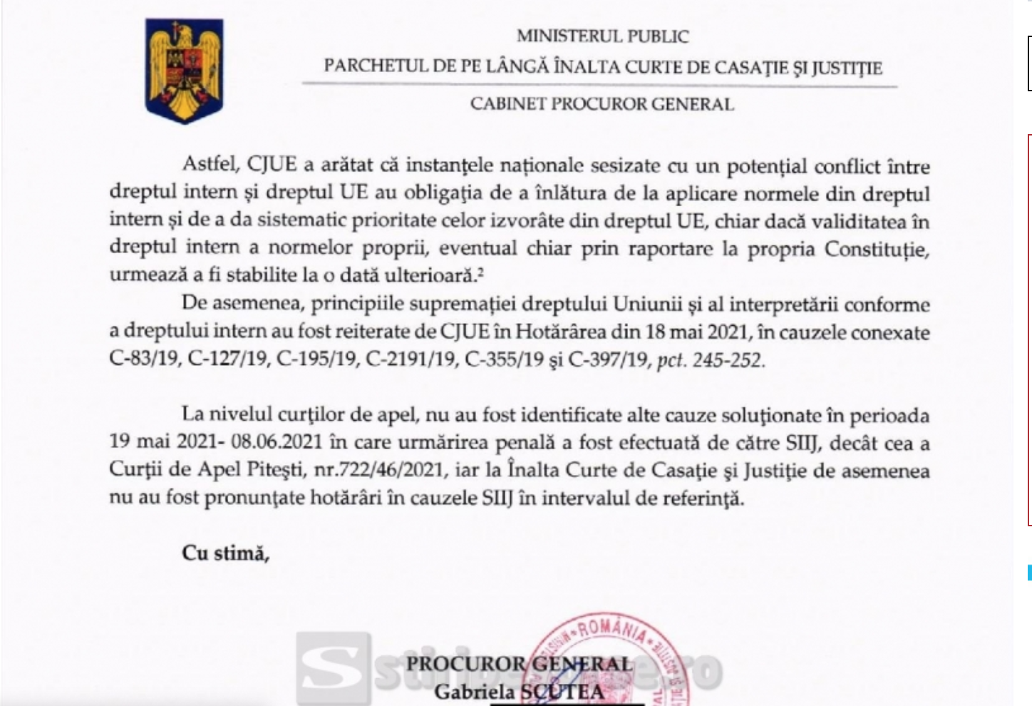 Document incendiar! Procurorul general Gabriela Scutea instigă procurorii din subordine la nerespectarea deciziilor CCR