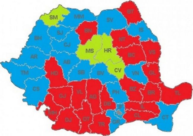 Harta politică a câștigătorilor la președinția consiliilor județene, PSD în avantaj față de PNL