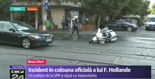 Incident în coloana oficială a preşedintelui Frantei, în Bucureşti