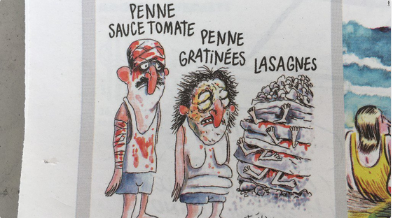 Italienii, înfuriaţi de o caricatură din Charlie Hebdo! Are legătură cu victimele cutremurului