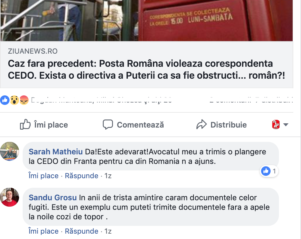 Minciuna de la Posta Româna! Dovada ca se obstructioneaza trimiterea actelor in procesele românilor de la CEDO