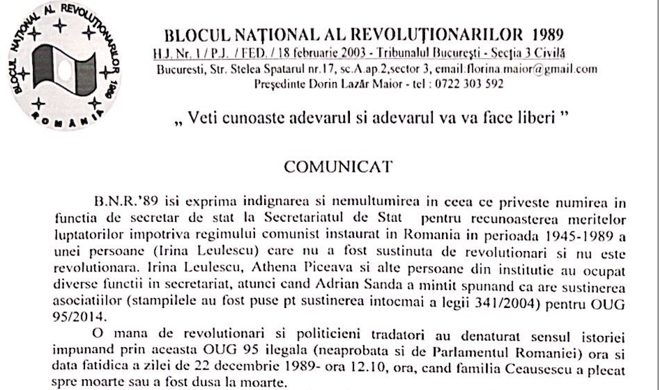 Noul secretar de stat pentru Revoluționari n-are nici un fel de legătură cu Revoluția din Decembrie 1989!