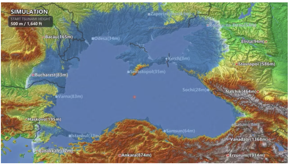 O simulare de tsunami în Marea Neagră în urma unui cutremur de adancime arată cum e sters Bucurestiul de pe hartă VIDEO