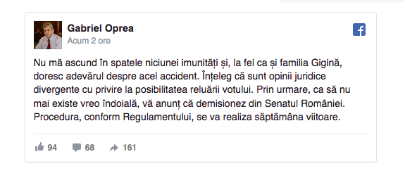 Oprea anunţă că va demisiona din Senat: Nu mă ascund în spatele niciunei imunităţi!