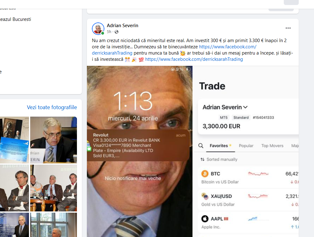 Pagina de facebook a lui Adrian Severin a fost atacată și blocată la comandă de falși traderi