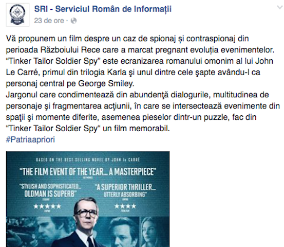 Primele măsuri ale lui Marincea. SRI recomandă filme cu spioni pe pagina de Facebook