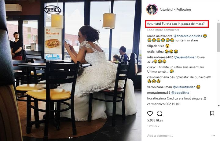 Razvan Simion a pozat o mireasa singura intr-un fast food, iar imaginile au devenit virale