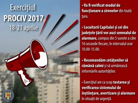 Sirenele pentru situații de urgență vor suna timp de patru zile între orele 10 și 15