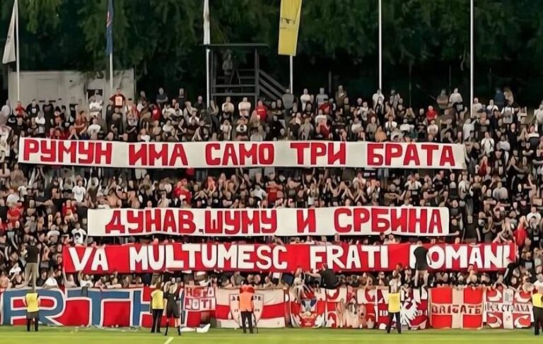 Suporterii celei mai iubite echipe sârbești, mesaj clar: „Românul are doar trei prieteni: Dunărea, codrul și Serbia. Vă mulțumesc, frați români"
