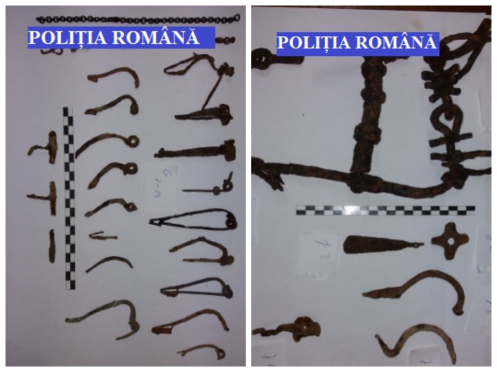 Tezaur format din peste 150 de artefacte dacice, sustrase ilegal din situri arheologice din sudul Transilvaniei, recuperate de politisti