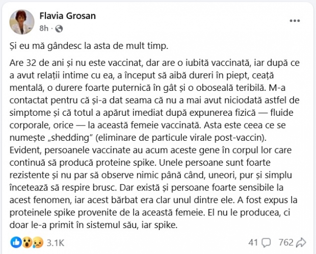 Vaccinul anti-COVIDse transmite prin contact sexual, afirmă medicul Flavia Groșan care extinde fenomenul de shedding