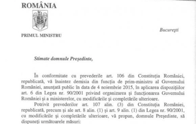 Vezi cum arată demisia lui Ponta. Documentul e la Cotroceni. Duşa, propus prim-ministru interimar